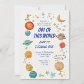 太陽のシステム水カラーBIrthdayパーティーの招待 招待状 (正面)