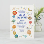太陽のシステム水カラーBIrthdayパーティーの招待 招待状 (スタンド正面)