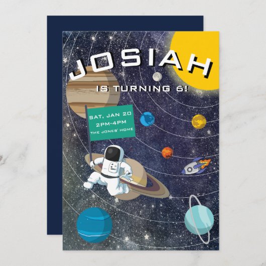 太陽のシステム、宇宙飛行士の誕生日パーティーへの招待 招待状 (正面/裏面)