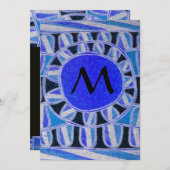 太陽のシャンパンモノグラム青ターカーゼブラック 招待状 (正面/裏面)