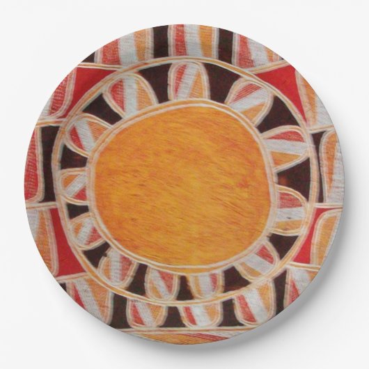 太陽のソーラーエネルギー 黄色 オレンジ 赤 黒 ペーパープレート (正面)