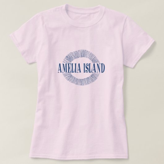 太陽のデザインの青のAmelia Island Tシャツ (デザイン正面)