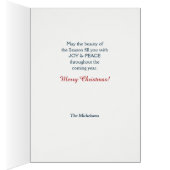 太陽の上の冬の松の木の平和クリスマスカード (内側 (右))