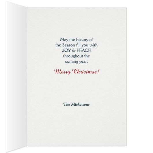 太陽の上の冬の松の木の平和クリスマスカード (内側 (右))