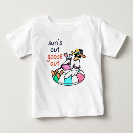 太陽の下でガチョウが出てくる?面白いサマーダック ベビーTシャツ (正面)