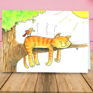 太陽の下で寝る猫の挨拶 カード