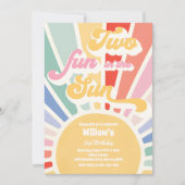 太陽の下で楽しい2歳の誕生日 ピンクの光線 招待状 (正面)