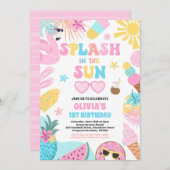 太陽の下で楽しくトロピカルビーチバースデーパーティー 招待状 (正面/裏面)