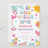 太陽の下で楽しむサマー スプリッシュ スプラッシュ 1歳の誕生日 招待状 (正面)