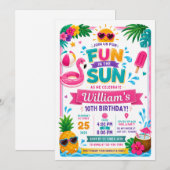 太陽の下で楽しむ誕生日招待状 招待状 (正面/裏面)