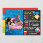 太陽の下で楽しもう!サマープールパーティーの黒板フォト 招待状 (正面/裏面)