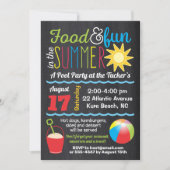 太陽の下で楽しもう サマープールパーティー カラー チョークボード 招待状 (正面)