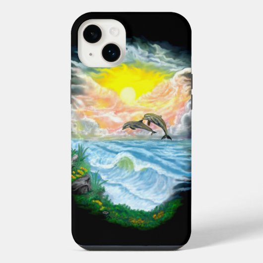 太陽の下で遊ぶイルカ iPhoneケース (裏面)