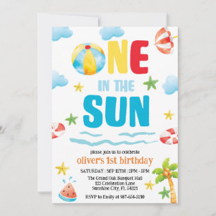 太陽の下で1歳の誕生日 プールパーティー 招待状