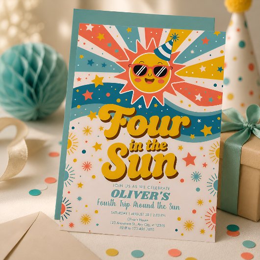 太陽の下で4歳の誕生日 サンシャイン4歳の誕生日 招待状