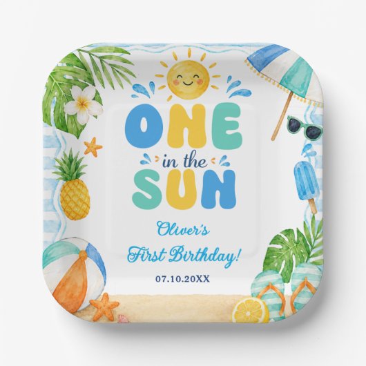 太陽の下で 初プールパーティー 夏の誕生日 ペーパープレート (正面)