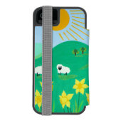 太陽の下にかわいい羊の風光明媚なイラストレーションおもしろい INCIPIO iPhoneウォレットケース (フォリオ裏面)