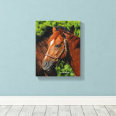 太陽の下に美しい栗の馬が2頭 キャンバスプリント (インサイチュ (ウッドフロア))