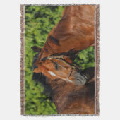 太陽の下に美しい栗の馬が2頭 スローブランケット (正面縦)