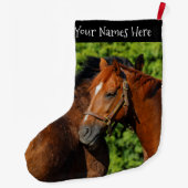 太陽の下に美しい栗の馬が2頭 ラージクリスマスストッキング (裏面)