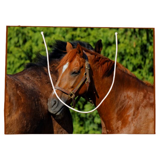 太陽の下に美しい栗の馬が2頭 ラージペーパーバッグ (裏面)