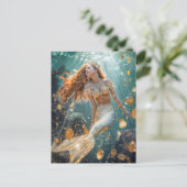 太陽の下に黄金の尾とコインを持つ人魚 シーズンポストカード (スタンド正面)