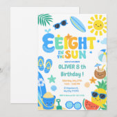 太陽の下のエイト ビーチ 誕生日パーティー 招待状 (正面/裏面)