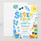 太陽の下のセブン ビーチ 誕生日パーティー 招待状 (正面/裏面)