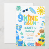 太陽の下のナイン ビーチ誕生日パーティー 招待状 (正面/裏面)