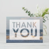 太陽の下のビーチの写真と切り出し サンキューカード (スタンド正面)