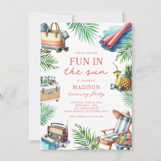 太陽の下の大人のプールパーティーの誕生日 招待状 (正面)