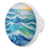 太陽の下の海の波の水色 セラミックノブ (右)