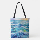 太陽の下の海の波の水色 トートバッグ (裏面)