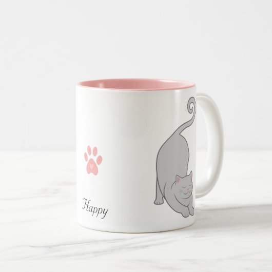 太陽の下の灰色の子猫ヨガ ツートーンマグカップ (正面右)