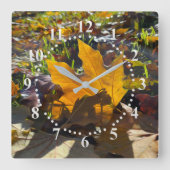 太陽の下の秋の葉 スクエア壁時計 (正面)