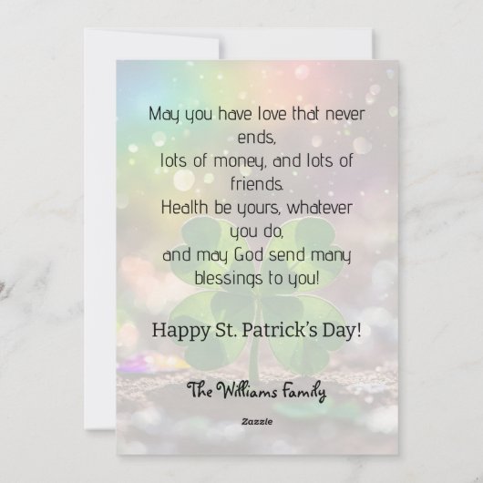 太陽の下の繊細な四葉のクローバー シーズンカード (裏面)