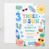 太陽の下の3歳男の子トロピカル3歳の誕生日 招待状 (正面/裏面)