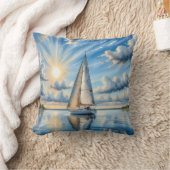 太陽の下を航行する水彩帆船 クッション (ブランケット)