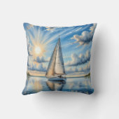 太陽の下を航行する水彩帆船 クッション (裏面)