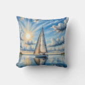 太陽の下を航行する水彩帆船 クッション (正面)