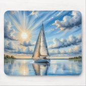 太陽の下を航行する水彩帆船 マウスパッド (正面)