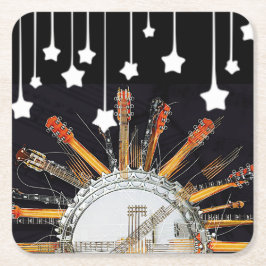 太陽の中のギターの弦 スクエアペーパーコースター