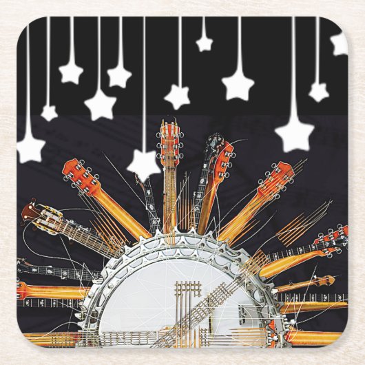 太陽の中のギターの弦 スクエアペーパーコースター (正面)