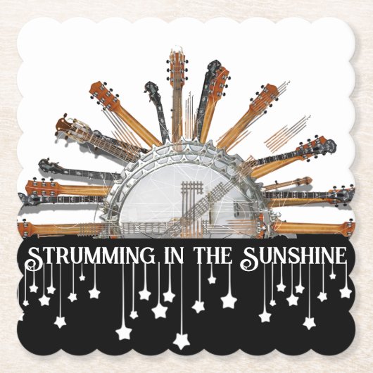 太陽の中のギターの弦 ペーパーコースター (正面)