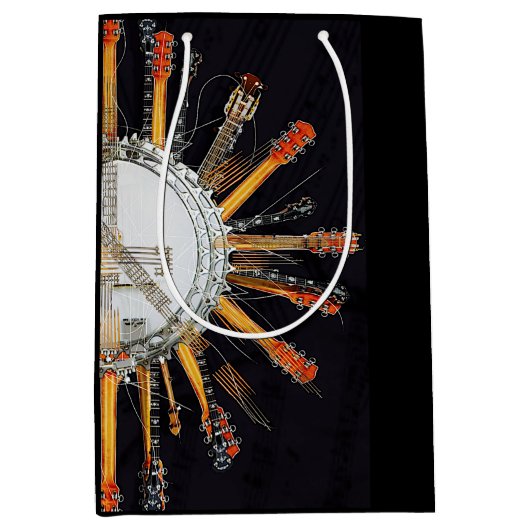 太陽の中のギターの弦 ミディアムペーパーバッグ (正面)