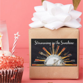 太陽の中のギターの弦 長方形シール