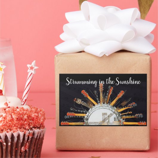 太陽の中のギターの弦 長方形シール (パーティー)