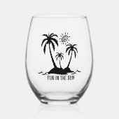 太陽の中のヤシの木おもしろい ステムなしワイングラス (正面)