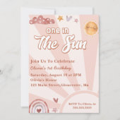 太陽の中の1つ1歳の誕生日ピンク色の虹 招待状 (正面)