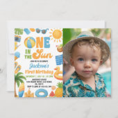太陽の中の1歳の誕生日サマー・パーティーの写真 招待状 (正面)
